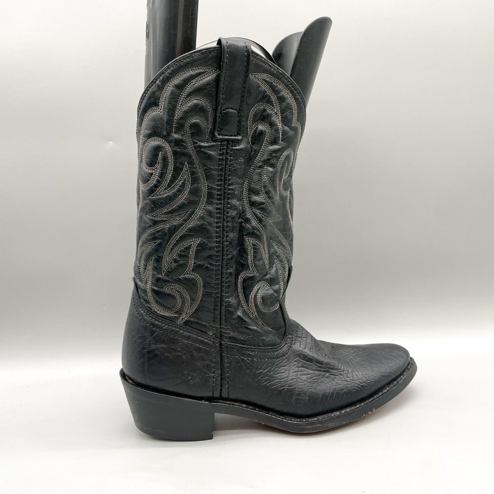 Laredo Mens 8 D Western Cowboy Boots Black Faux Leather Pointed Toe Rockability